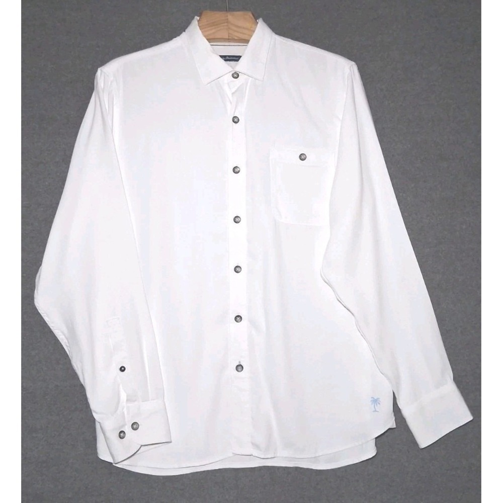 Tommy Bahama Island Soft Men's Button Down Long Sleeve Shirt Large White Tencel